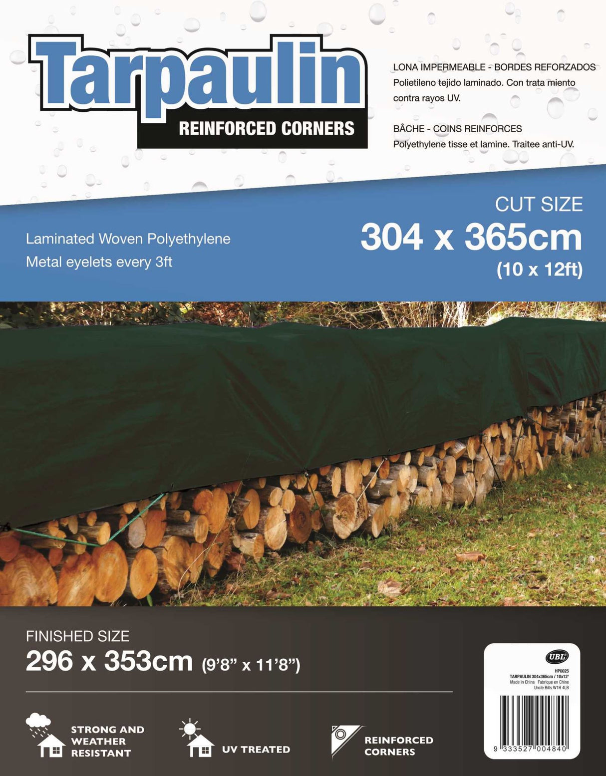 Tarpaulin 3m x 3.6m Dark Green Tarp with Eyelets