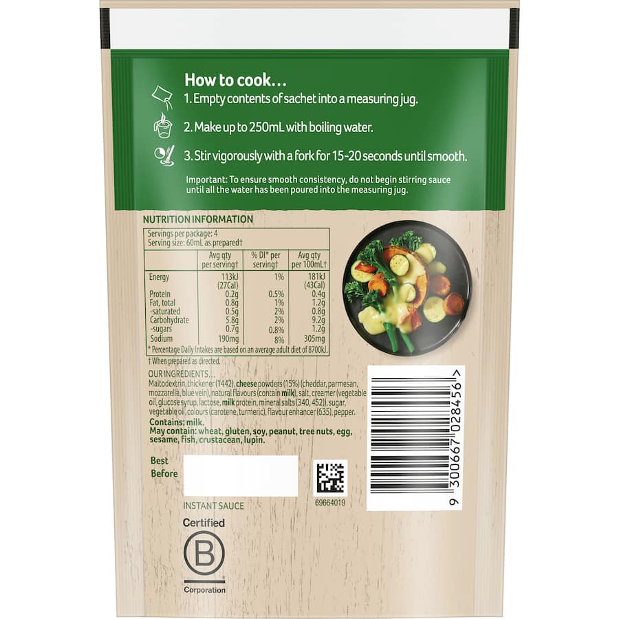 Continental Cheese Sauce Four Cheeses Instant Mix Sachet 30g