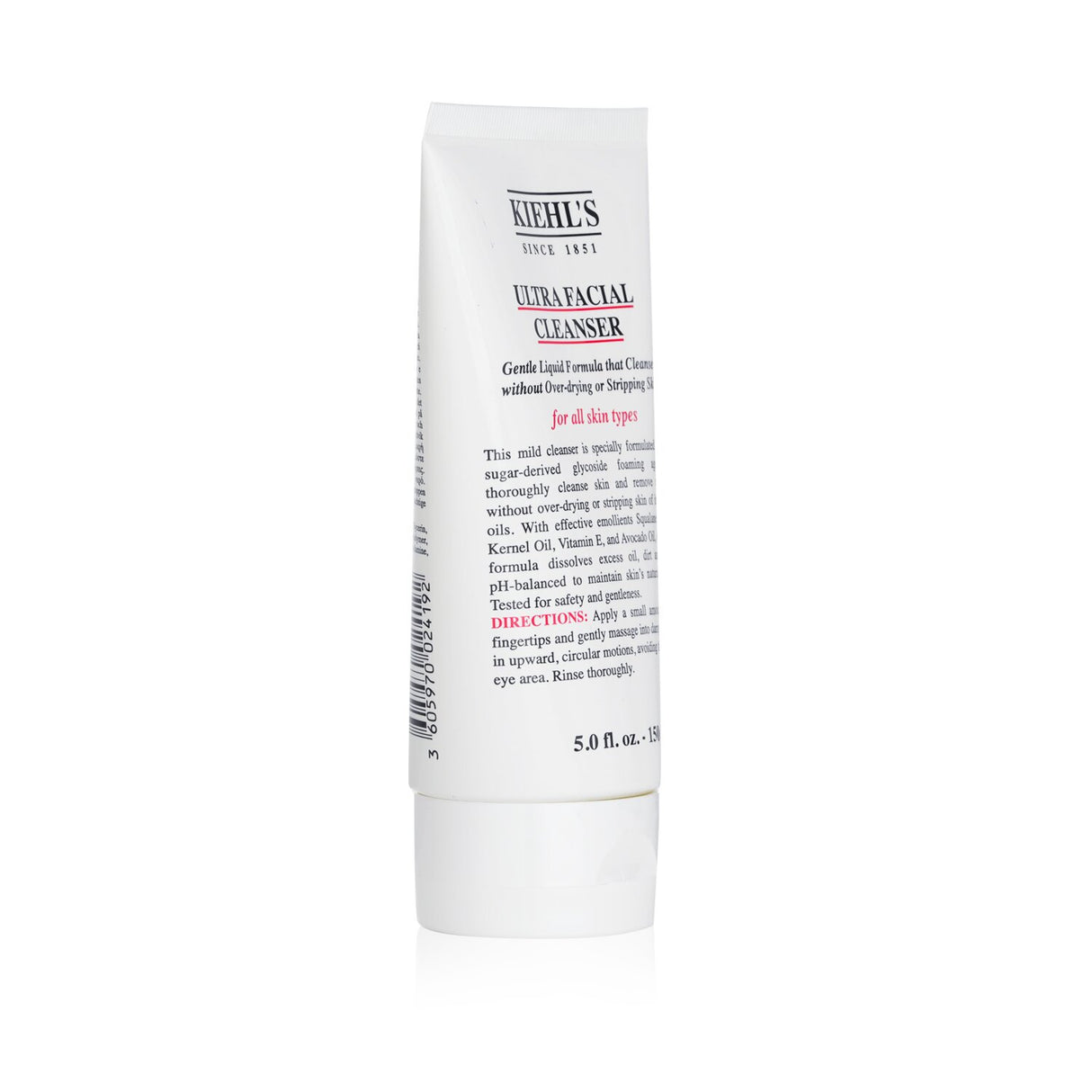 Kiehl's Ultra Facial Cleanser in 150ml, pH-balanced for all skin types, removes impurities while maintaining moisture.