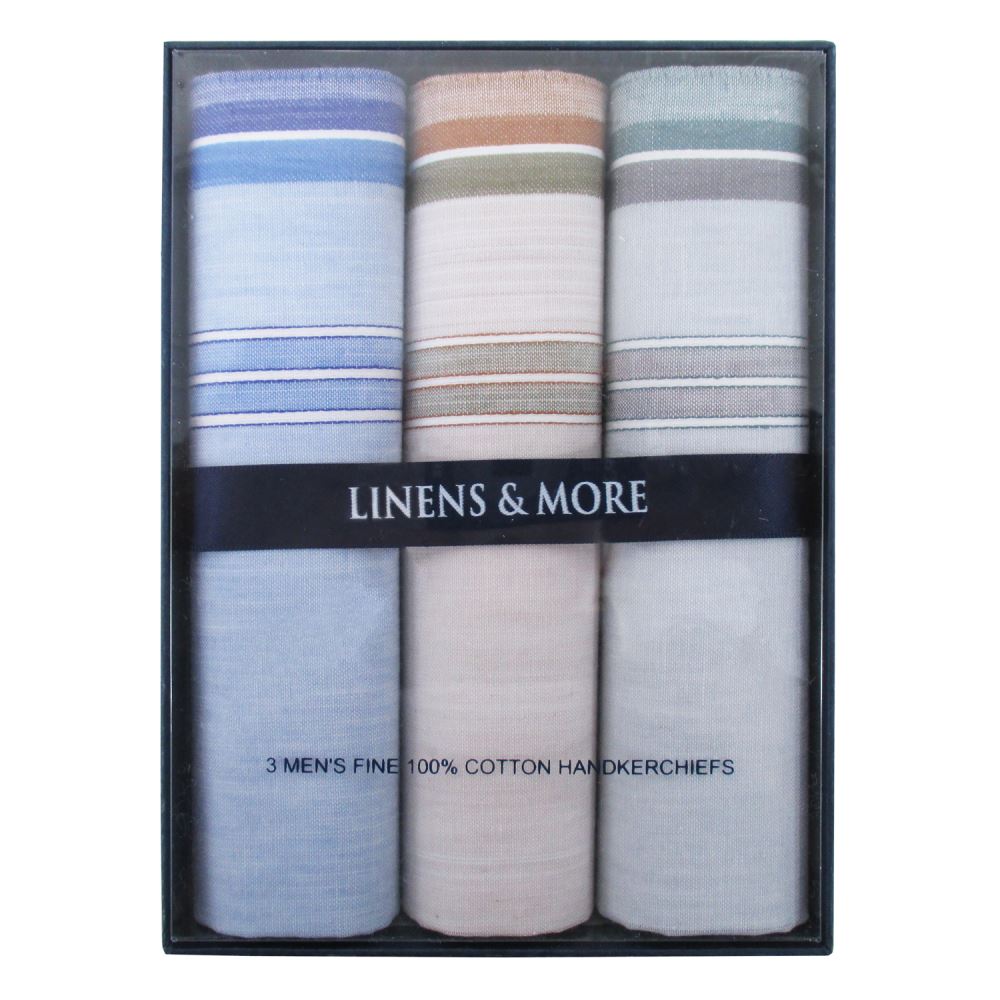 Set of 3 men's handkerchiefs in bold stripes, crafted from breathable fabric, perfect for elevating any outfit.
