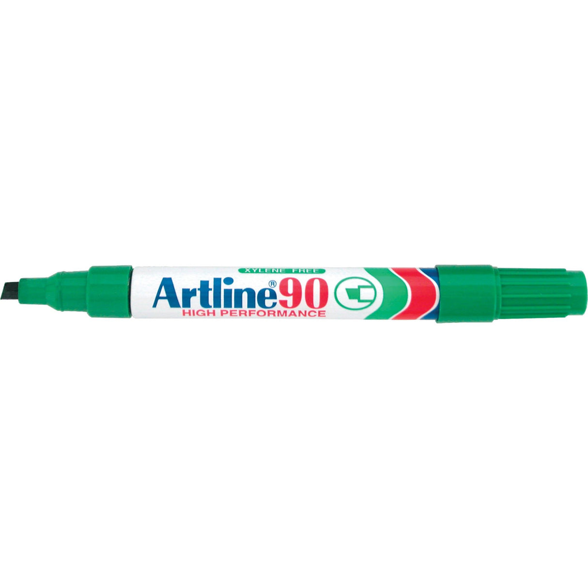 Artline 90 Green Permanent Markers, 5mm chisel nib, ideal for versatile marking on various surfaces, set of 12 units.