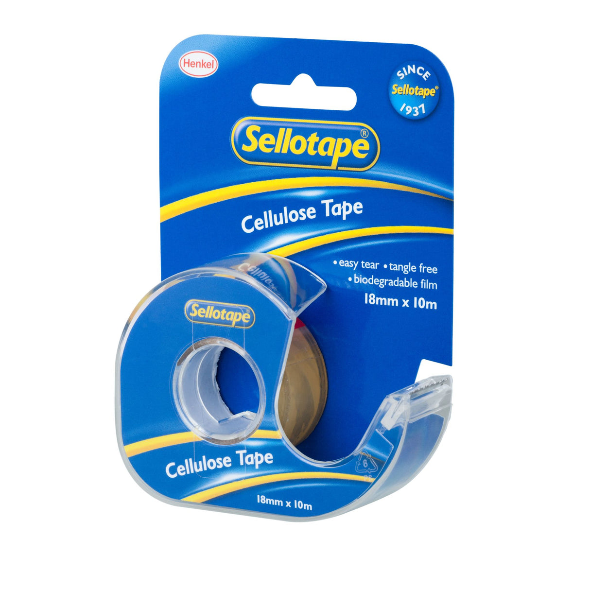 Eco-friendly Sellotape 3274 cellulose tape 2-pack, 18mm x 33m, easy tear, tangle-free, ideal for crafting and packaging.