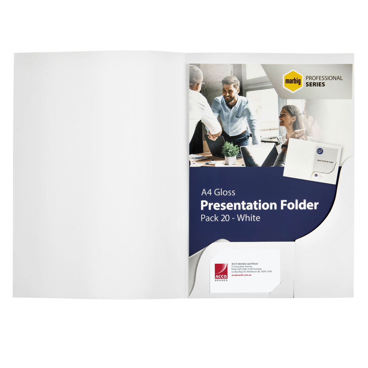 Marbig Presentation Folders A4 Gloss White Pk20