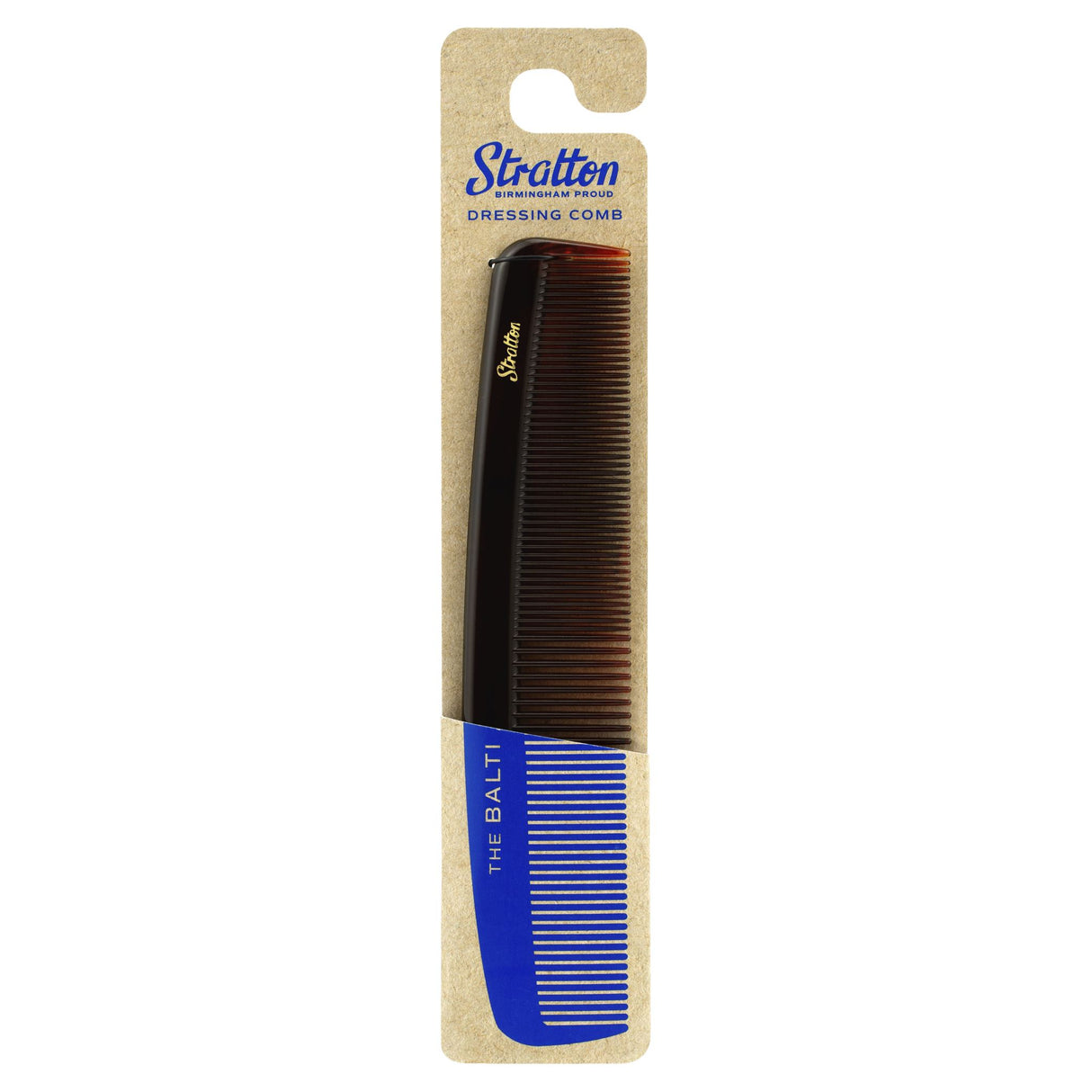 Sleek Balti Dress Comb in recyclable packaging, perfect for all hair types, promoting effortless detangling and style.