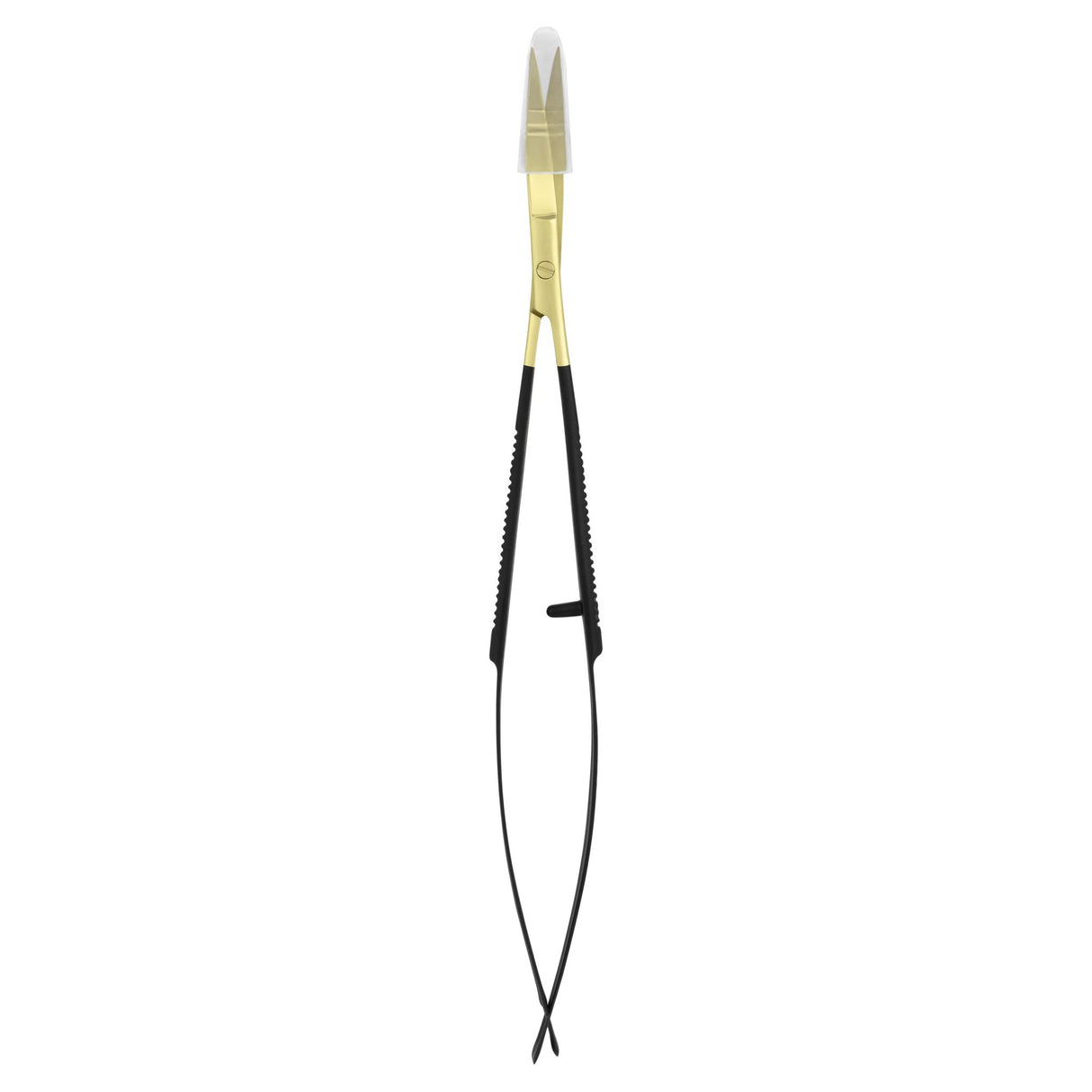 Glam by Manicare® Precision Brow Scissors with ergonomic handles, ultra-thin blades, and elegant gold-plated tip for perfect brow shaping.