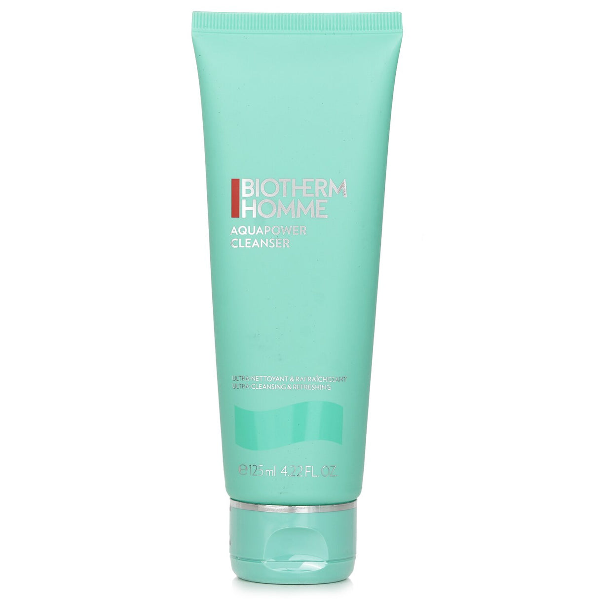 Biotherm Homme Aquapower Cleanser 125ml, a hydrating, double-action face wash that cleanses, exfoliates, and revitalizes skin.