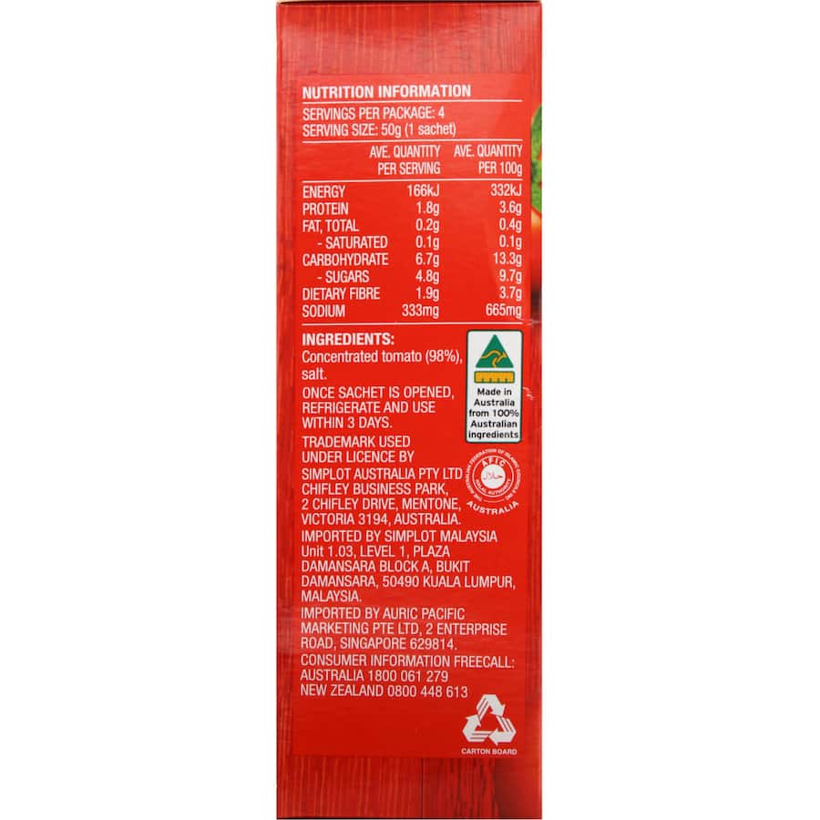 Leggo's Tomato Paste Concentrate Sachets 4 pack 200g