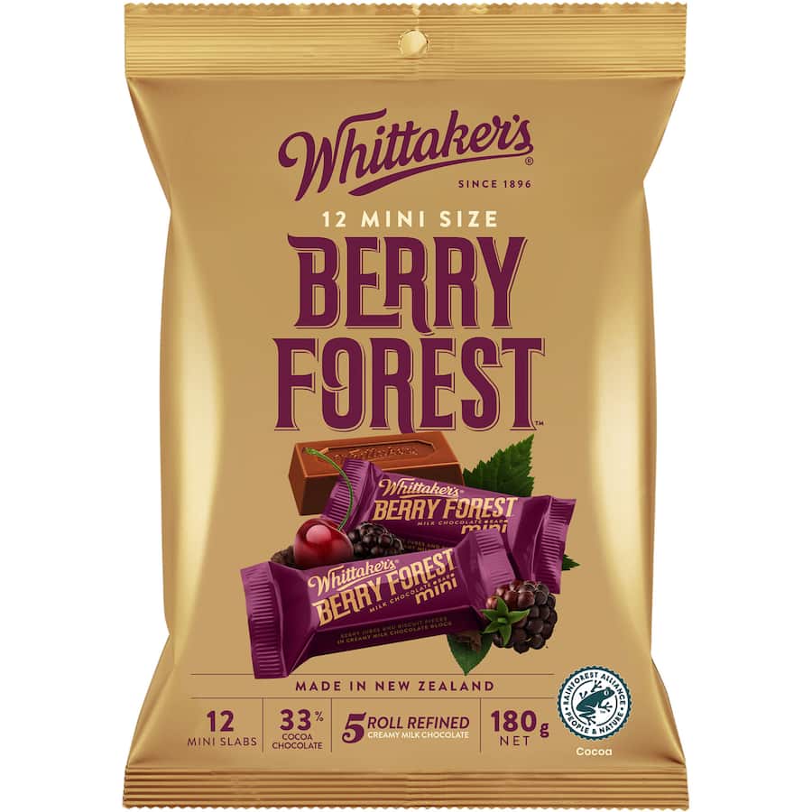 Whittakers Chocolate Sharepack Berry Forest Mini Slabs 180g Bag 12pack