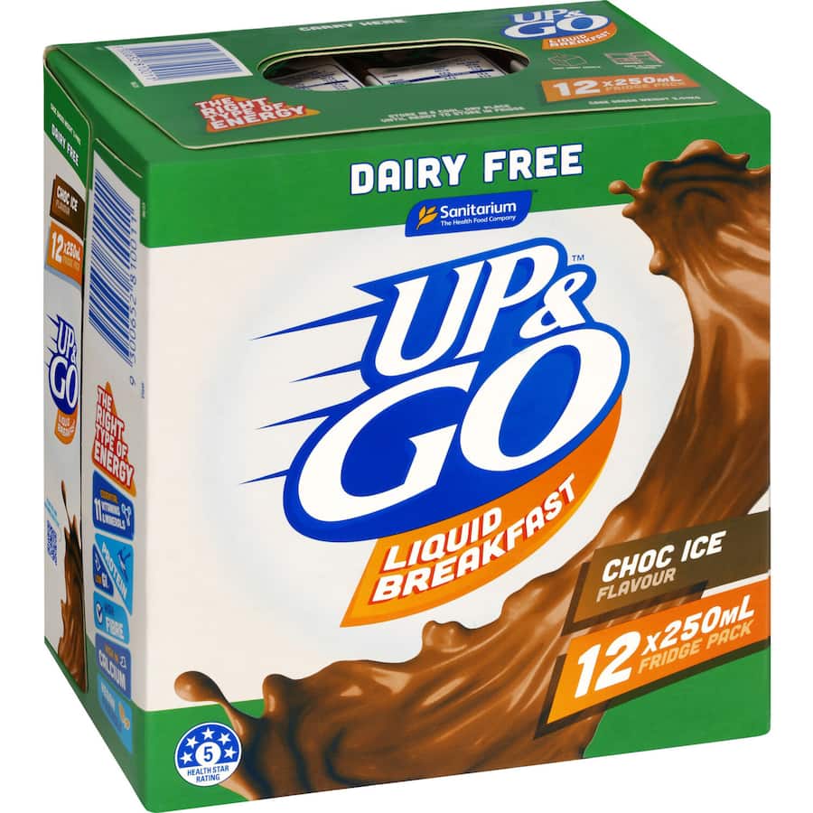 Sanitarium Up & Go Liquid Breakfast Dairy Free Choc Ice Fridge 12pk 250mL