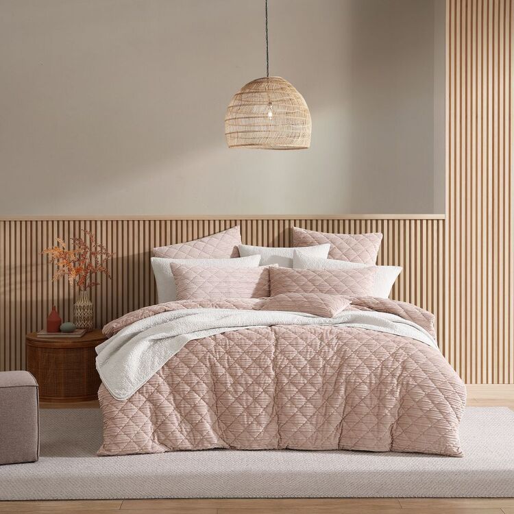 Quilt / Duvet  Cover Set - Platinum CORBIN VELVET BLUSH - QCS (Super King NZ)