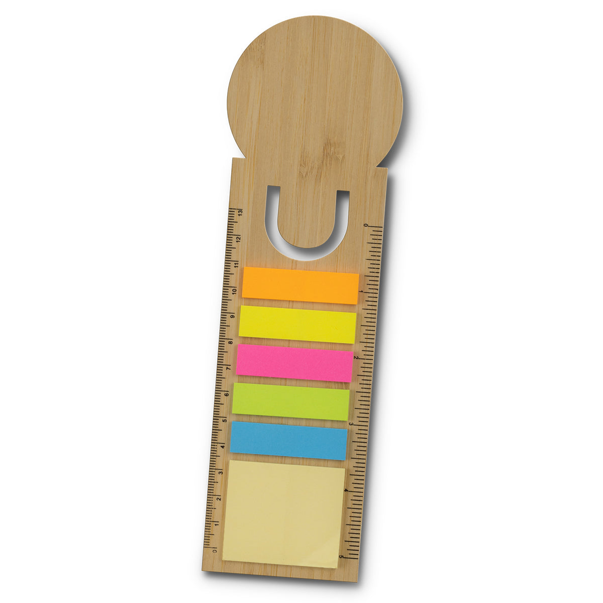 Round Bamboo Ruler Bookmark With Sticky Notes & Flags - Pack of 50