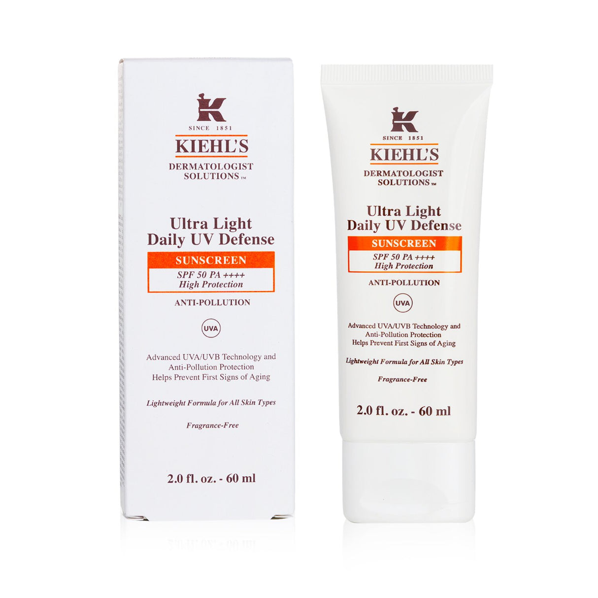 Kiehl's Ultra Light Daily UV Defense SPF 50, a lightweight, non-greasy sunscreen with matte finish for all skin types.