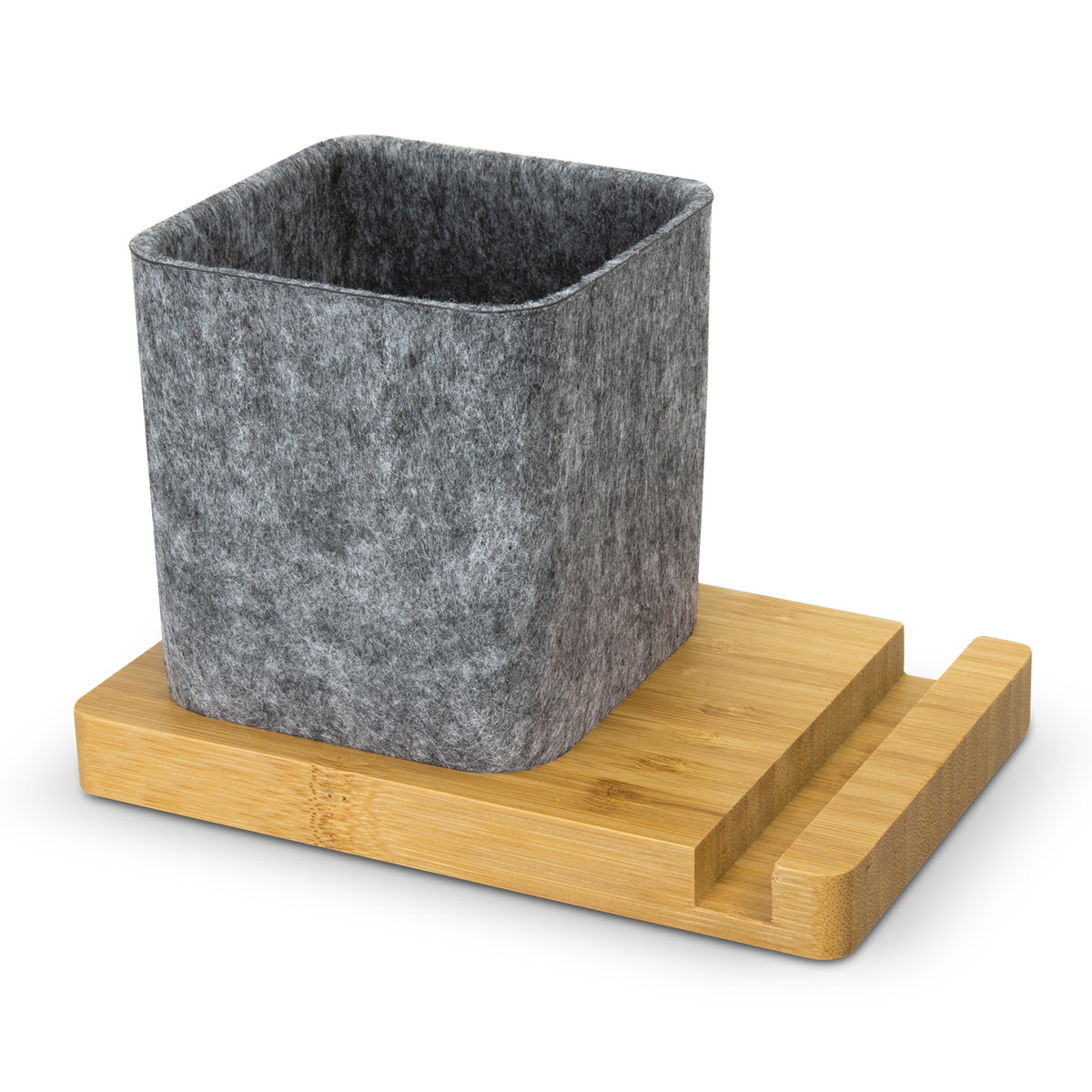Bamboo Desk Organiser Caddy With Phone Stand Natura Natural & Grey