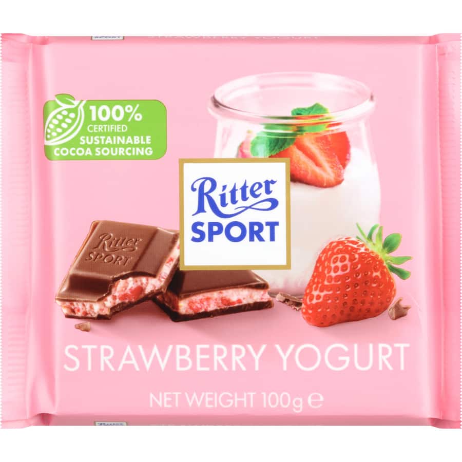 Ritter Sport Chocolate Bar Milk Choc Strawberry Yoghurt 100g