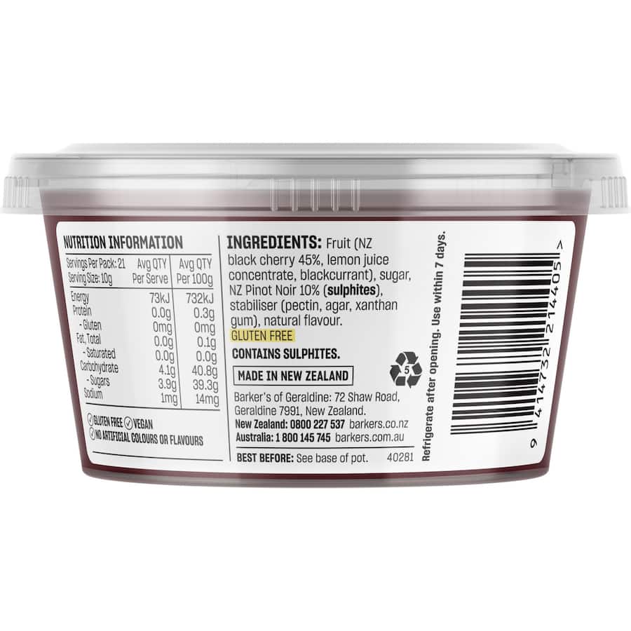 Barkers Fruit For Cheese Fruit Paste Black Cherry & Pinot Noir 210g