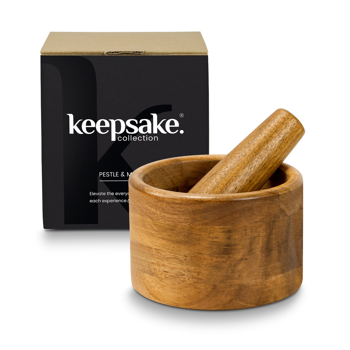 Solid Acacia Wood Mortar & Pestle Kitchen Set Keepsake Natural