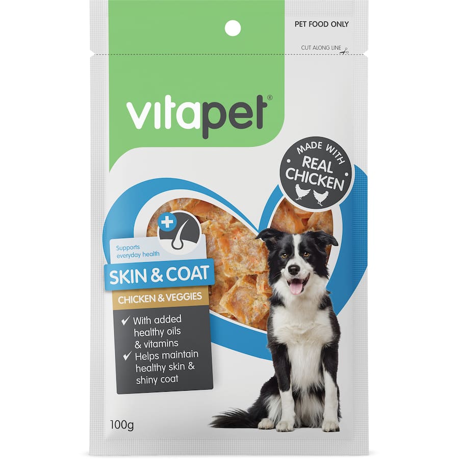 Vitapet Skin & Coat Dog Treats Chicken & Veggies Pouch 100g