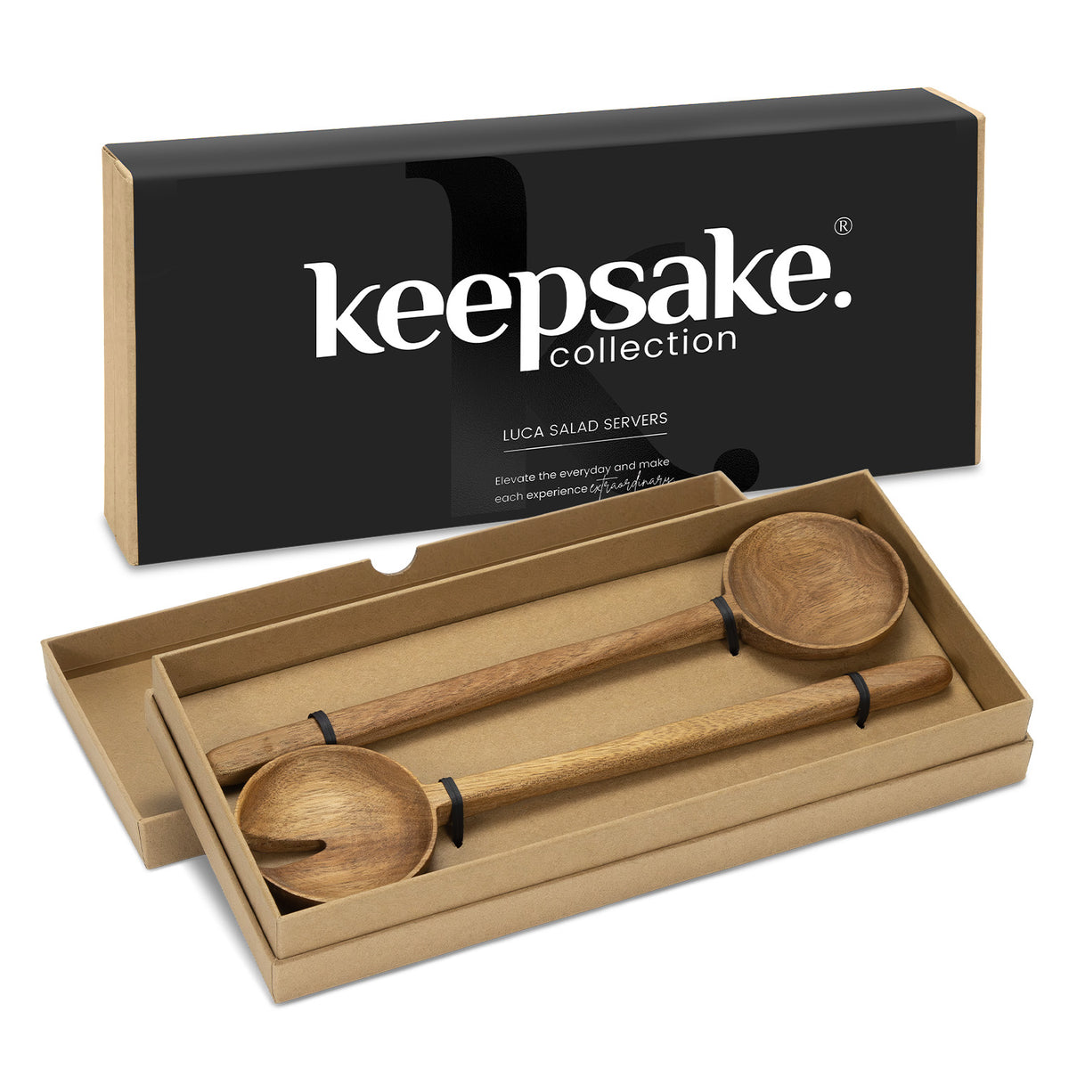 Acacia Wood Salad Server Spoon & Fork Set Keepsake Luca Natural