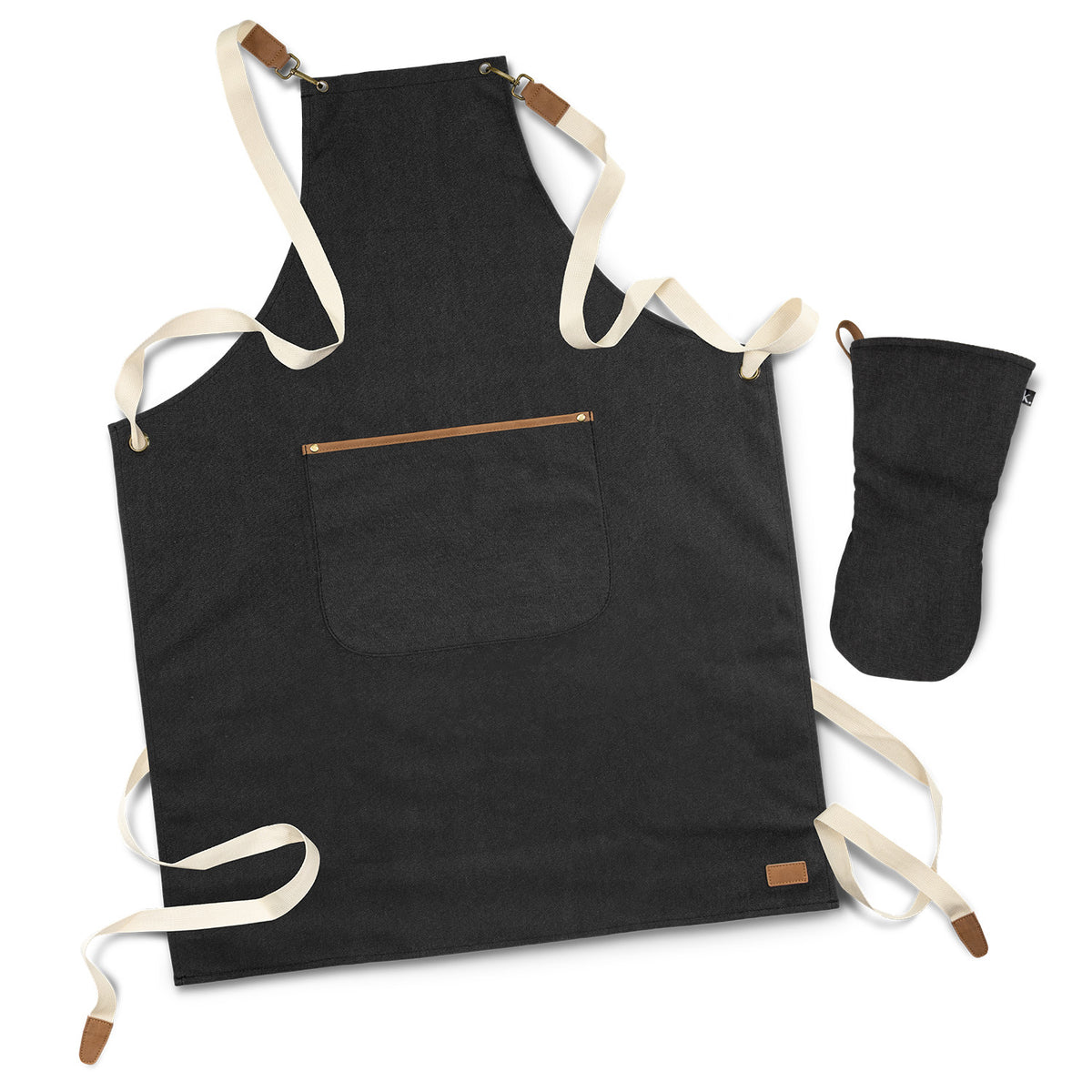 Cotton Canvas Cooking Apron & Oven Mitt Set Keepsake Washed Black