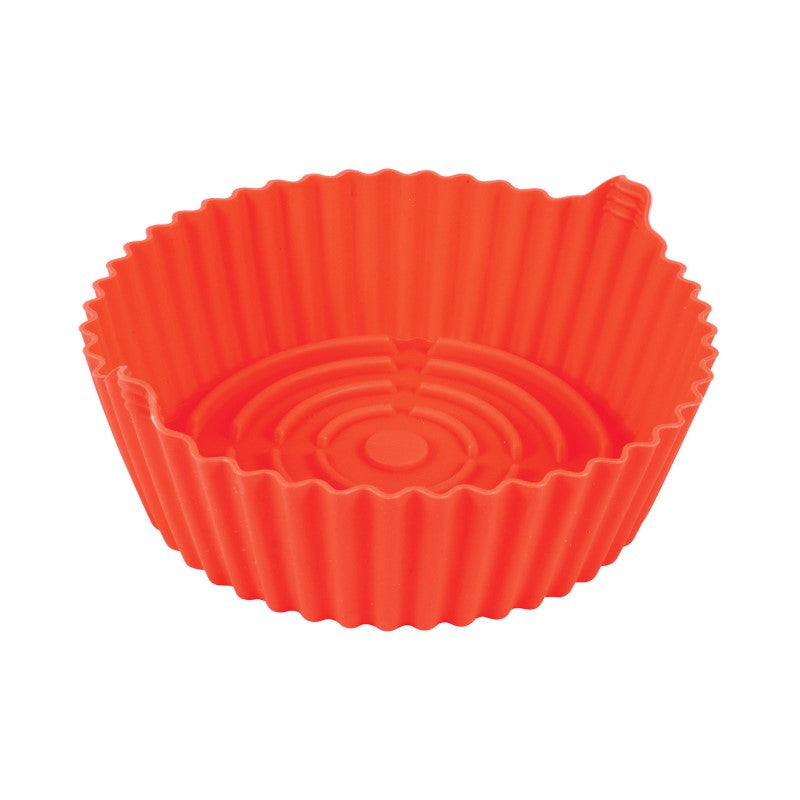 Set of 2 eco-friendly silicone inserts for air fryers, 23.5 x 22 x 7.5cm, with grip tabs for easy handling and dishwasher safe.