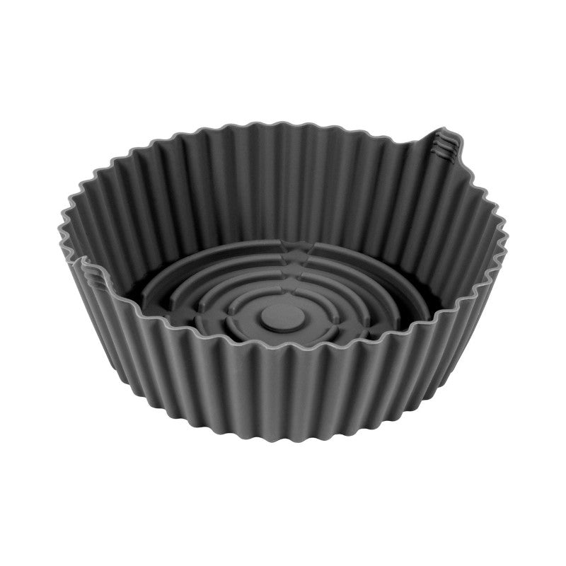 Set of 2 eco-friendly silicone inserts for air fryers, 23.5 x 22 x 7.5cm, with grip tabs for easy handling and cleaning.