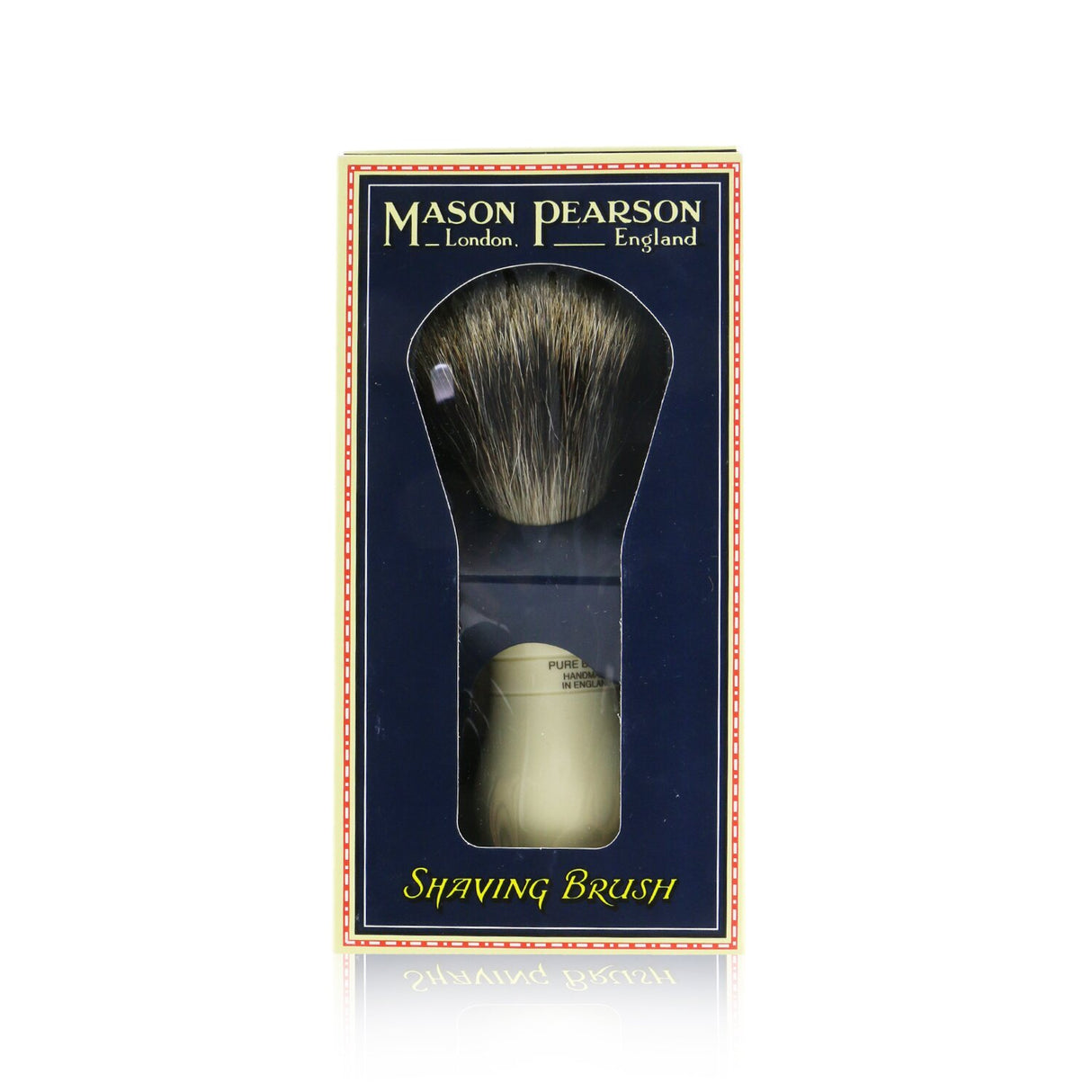 Mason Pearson Pure Badger Shaving Brush with soft tips, curved handle for comfort, ideal for a luxurious shaving experience.