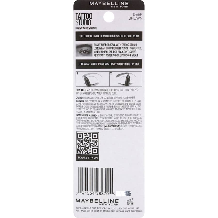 Maybelline Tattoo Brow Eyebrow Pencil Deep Brown 0.73g
