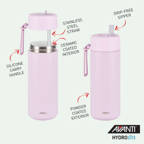 Insulated Water Bottle w/Strap - AVANTI HydroUltra 750ml (Lilac)
