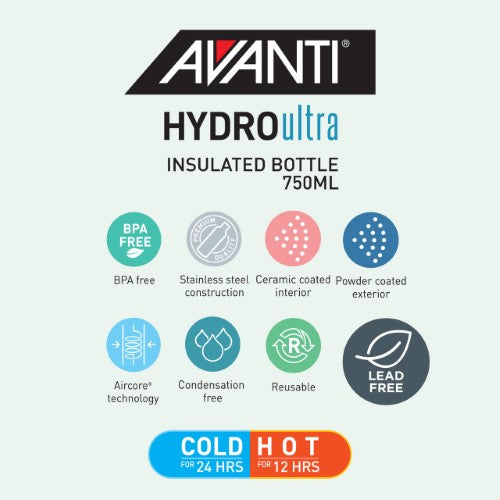 Insulated Water Bottle w/Strap - AVANTI HydroUltra 750ml (Soft Mint)