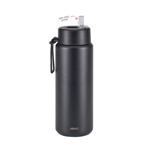 Insulated Water Bottle w/Strap - AVANTI HydroUltra 1L (Black)
