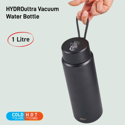 Insulated Water Bottle w/Strap - AVANTI HydroUltra 1L (Black)