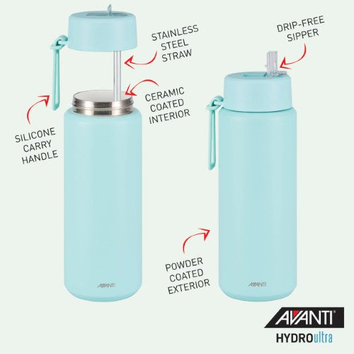 Insulated Water Bottle w/Strap - AVANTI HydroUltra 1L (Blue)