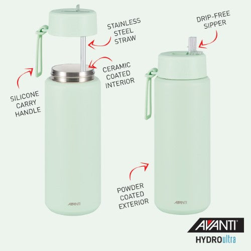 Insulated Water Bottle w/Strap - AVANTI HydroUltra 1L (Soft Mint)