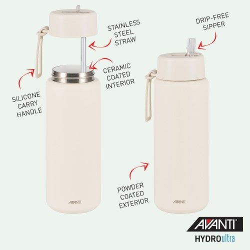 Insulated Water Bottle w/Strap - AVANTI HydroUltra 1L (Sand)