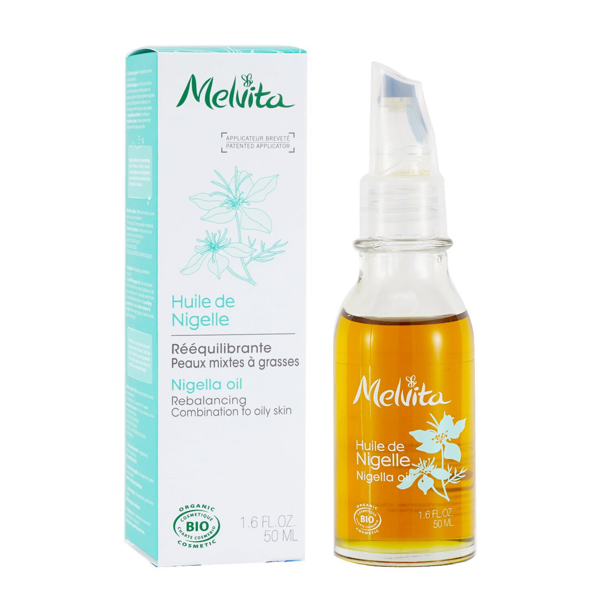 Melvita Nigella Oil 50ml, a soothing organic oil for skin and scalp health, extracted from black seeds for balanced beauty.