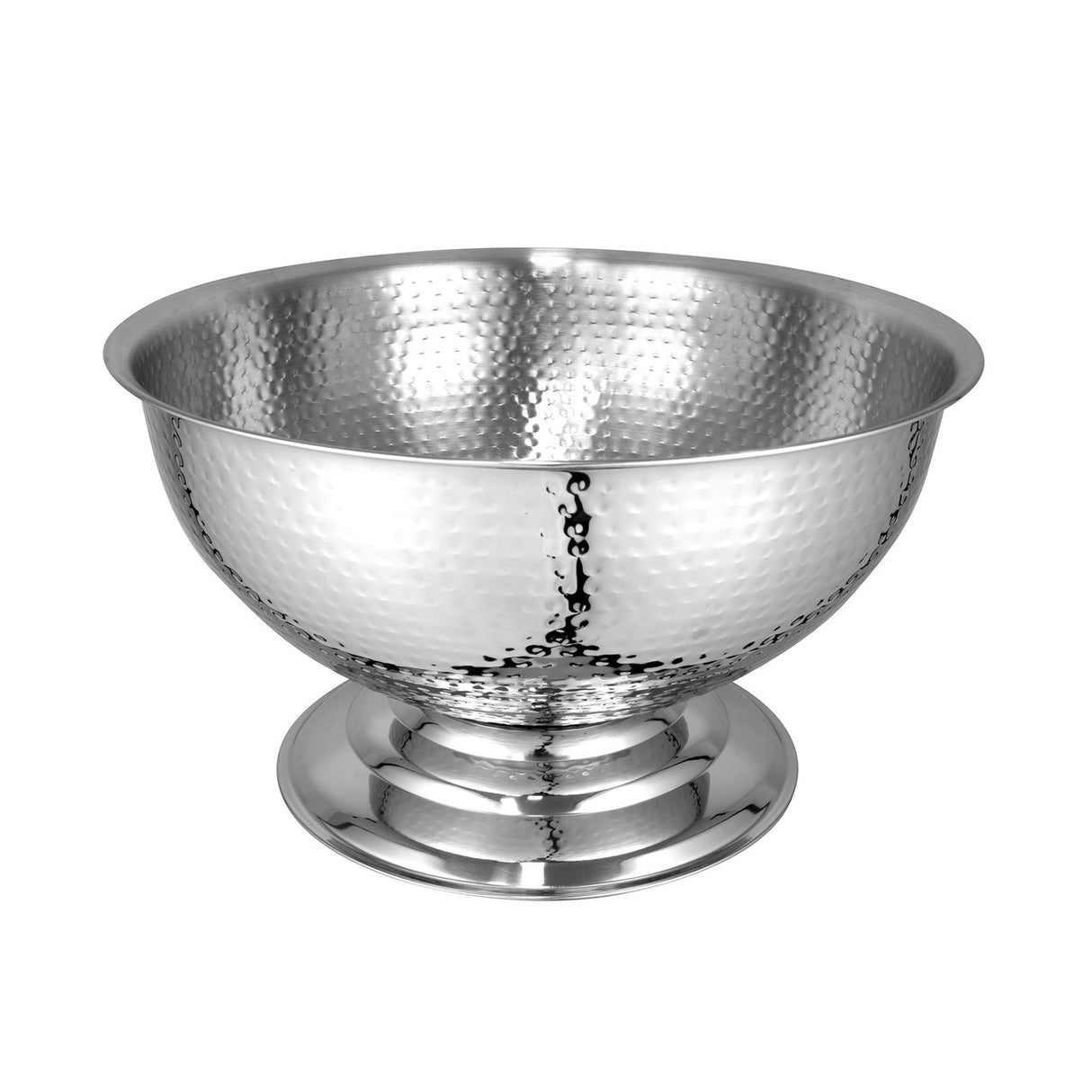 Hammered stainless steel punch bowl, 40 x 22cm, perfect for chilling champagne or serving punch at celebrations.