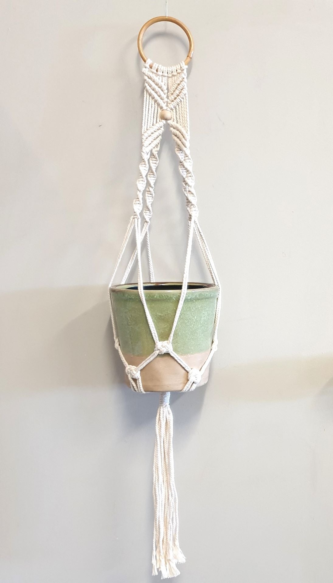 Macrame Pot Plant Hanger Round Rattan Handle