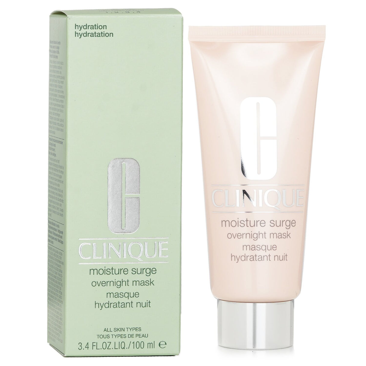 Clinique Moisture Surge Overnight Mask, 100ml, hydrates skin overnight with Aloe, Shea Butter, and Caffeine for a radiant morning glow.