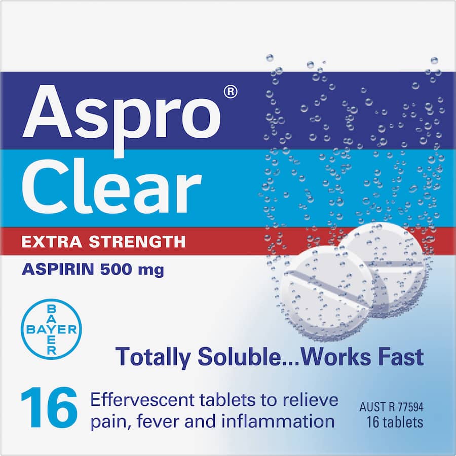 Aspro Extra Strength Pain Relief Aspirin Soluble Effervescent Pack 16 tabLets
