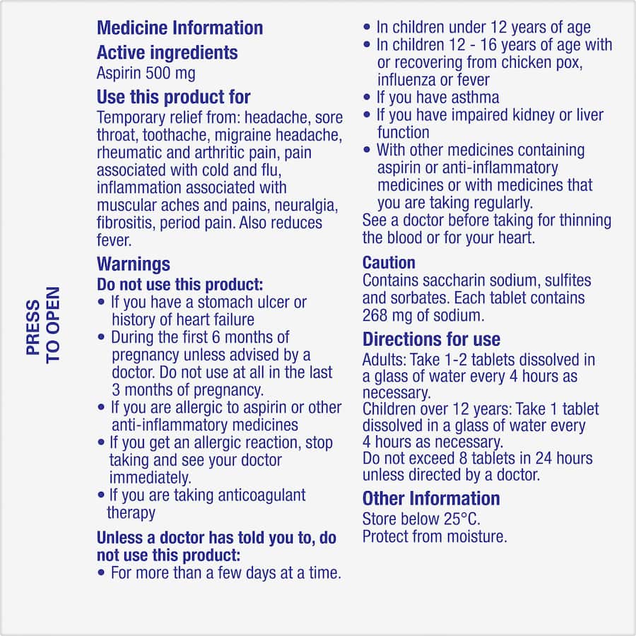Aspro Extra Strength Pain Relief Aspirin Soluble Effervescent Pack 16 tabLets