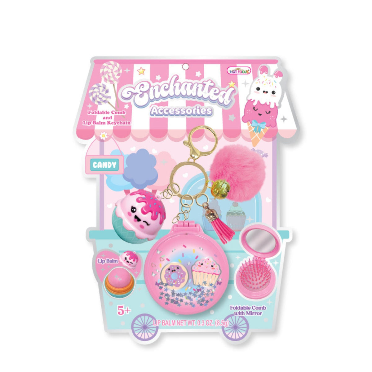 Kids Lip Balm, Hair Brush & Keychain Set - Sweets