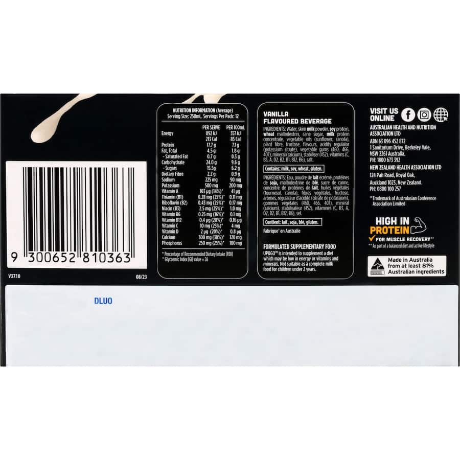 Sanitarium Up & Go Protein Breakfast Drink Vanilla 250ml cartons 12pack
