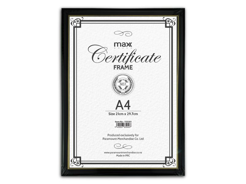 A pack of 24 MAX Brand A4 certificate frames, perfect for showcasing diplomas and awards with a sleek, professional design.