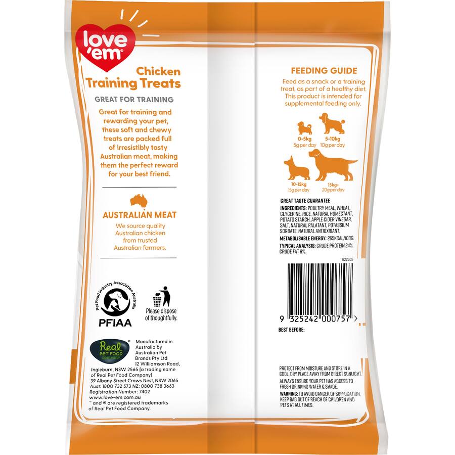 Love Em Dog Treats Chicken Training - Pouch 200g