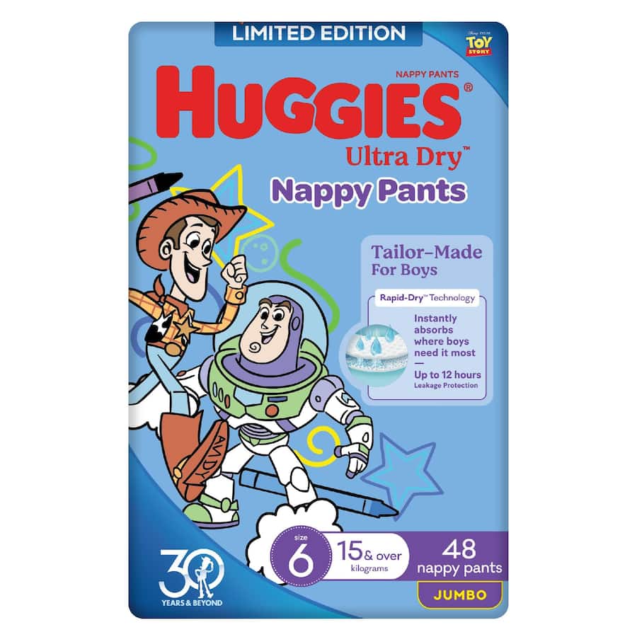 Huggies Ultra Dry Nappy Pants Boys Size 6 (15+kg) Jumbo pack 48pack