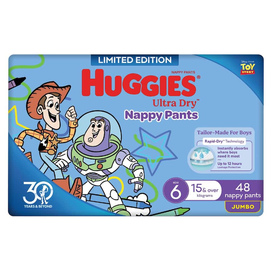 Huggies Ultra Dry Nappy Pants Boys Size 6 (15+kg) Jumbo pack 48pack