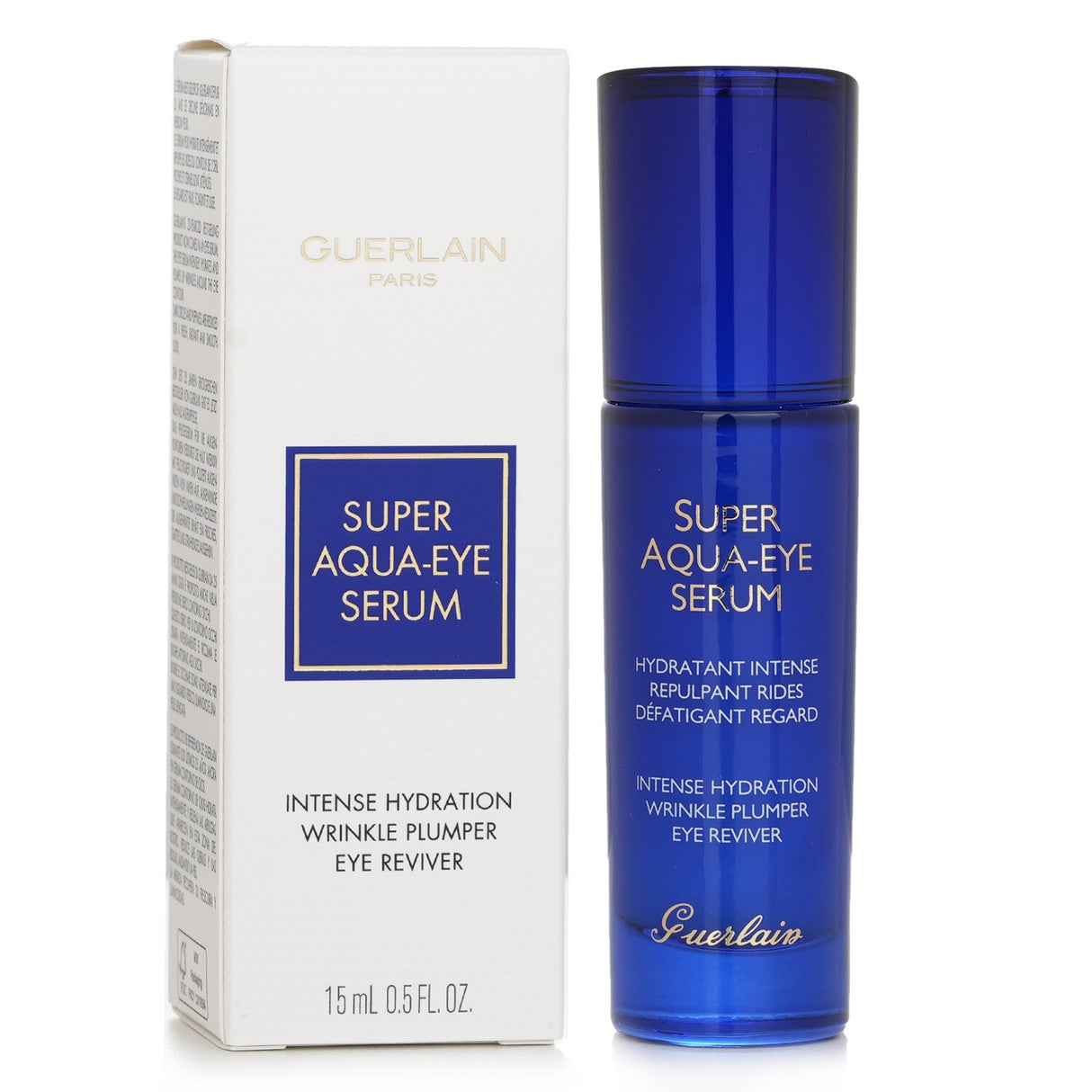 Guerlain Super Aqua Eye Serum in a 15ml bottle, designed for intense hydration and wrinkle reduction around the eyes.
