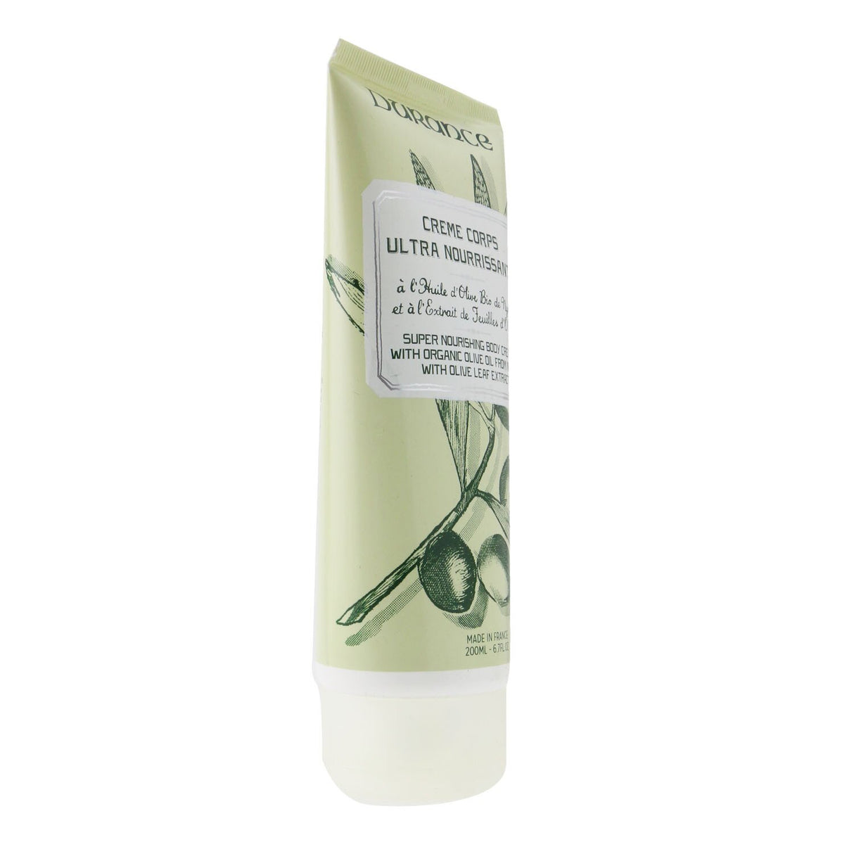Durance Super Nourishing Body Cream, 200ml, enriched with olive oil and leaf extract for deep hydration and skin protection.