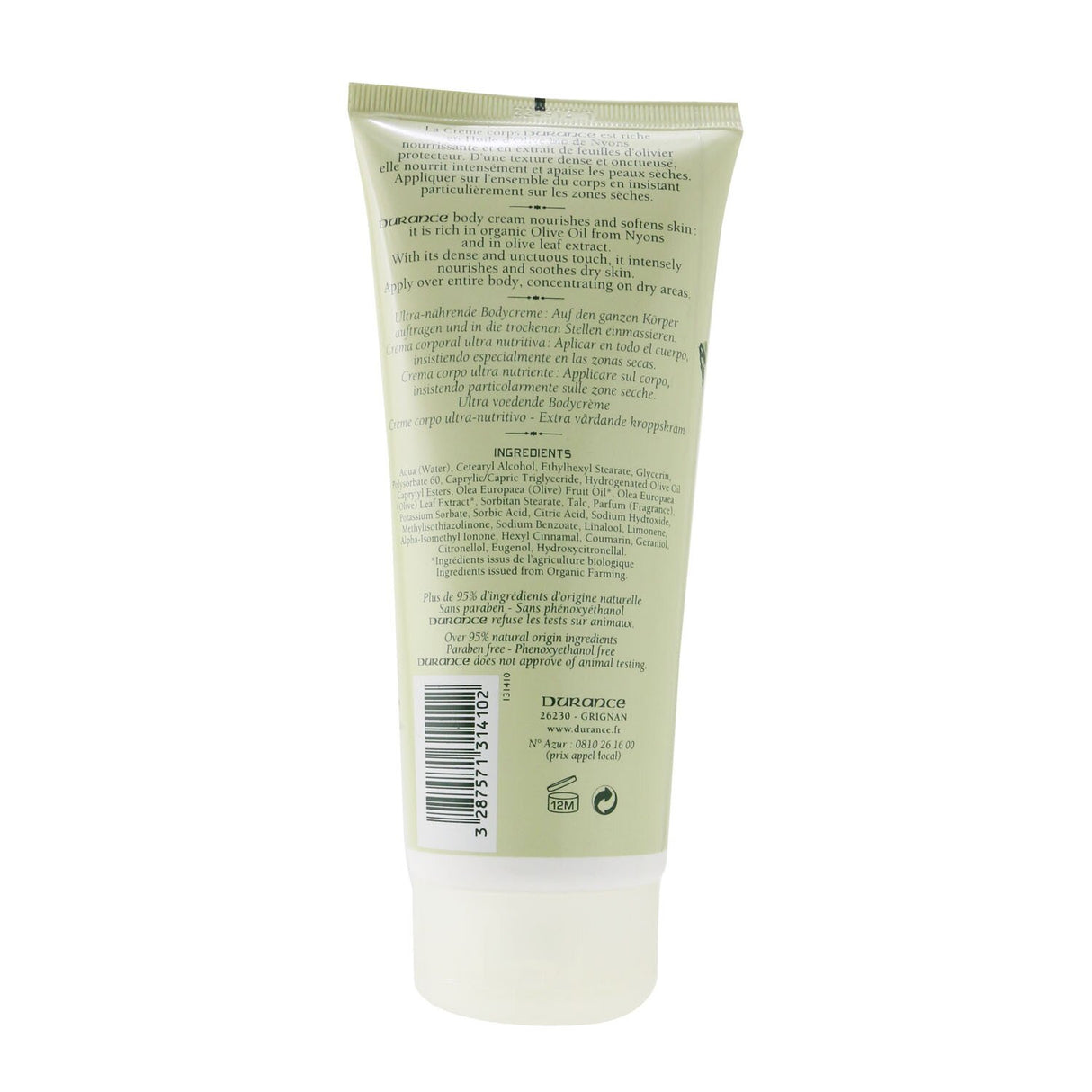Durance Super Nourishing Body Cream with Olive Leaf, 200ml - deeply hydrating, organic formula for softer, smoother skin.