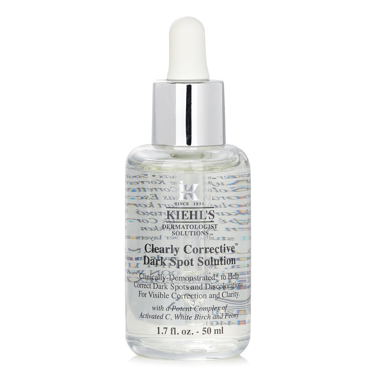 Kiehl's Clearly Corrective Dark Spot Solution in a 50ml bottle, designed to reduce dark spots and enhance skin tone.
